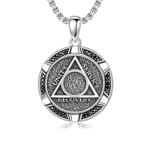 SIMONLY Sobriety Gift for Men 925 Sterling Silver Alcoholics Anonymous Necklace AA Sobriety Jewelry Gifts