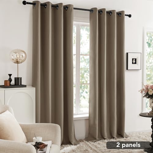 Image of Deconovo Grommet Top Blackout Curtains Thermal Insulated Room Darkening Curtains Window Drapes for Bedroom 52W x 84L Inch Khaki 2 Panels