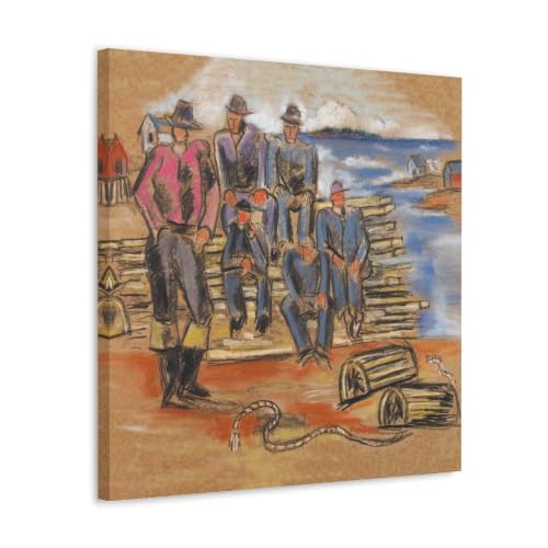 Marsden Hartley Toile Lobster Fishermen 40x40cm - Tableau Modernisme Américain de Qualité pour Salon