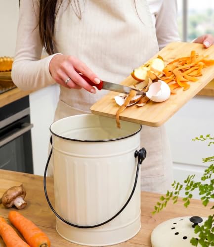 Image of Plexon Kitchen Compost Bin Indoor with Lid, Off-White 1.5 Gall