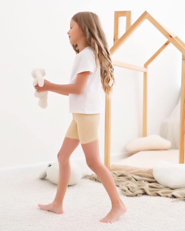 KETKAR Girls Cotton Shorts Pack of 3 | Soft Cotton Regular Fit Multicolour Shorts | Stretchable & Breathable Fabric |Home & Casual Use_Beige,8-9 Years 2