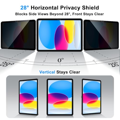 JSUSOU Privacy Screen Protector for iPad 11th Generation (A16) 2025/ 10th Gen 2022, Anti-Spy Tempered Glass Film for iPad A16, Touch Sensitive，Bubble Free, Case Friendly, 1 Pack by JSUSOU - Image 8