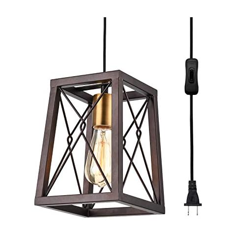 Topotdor Rustic Farmhouse Swag Pendant Light with Adjustable 14.7 Ft Plug in Cord On/Off Switch,Industrial Hanging Light Fixture Plug in Light for Kitchen Island Dining Room (Oil Rubbed Bronze) Cover