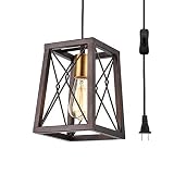 Topotdor Rustic Farmhouse Swag Pendant Light with Adjustable 14.7 Ft Plug in Cord On/Off Switch,Indu