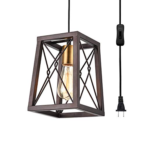 Topotdor Rustic Farmhouse Swag Pendant Light With Adjustable 14.7 Ft Plug In Cord On/Off Switch,Industrial Hanging Light Fixture Plug In Light For Kitchen Island Dining Room (Oil Rubbed Bronze) #TOP19
