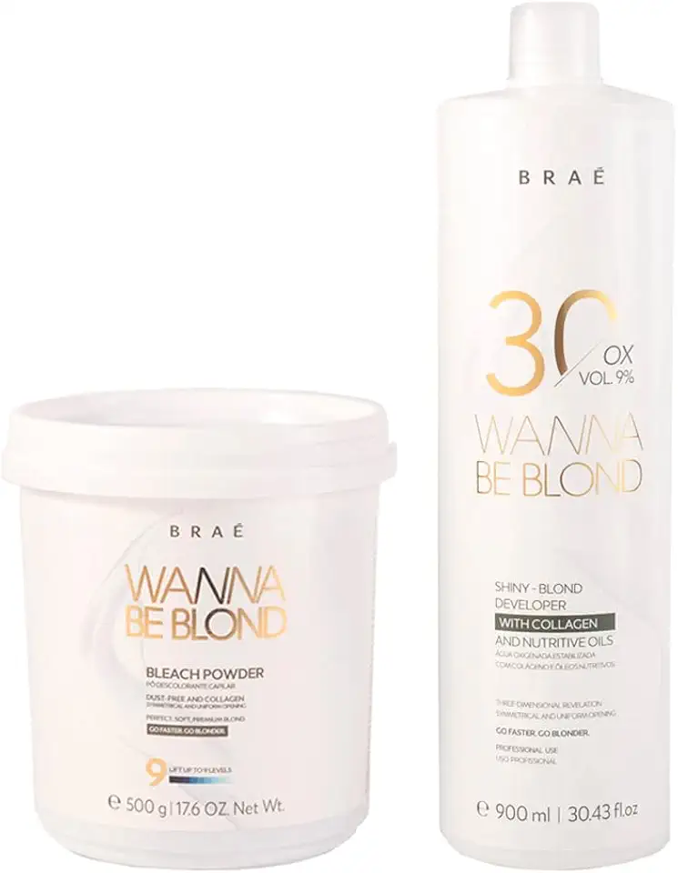 Pó Descolorante BRAÉ Wanna Be Blond + Oxidante 30 Volumes 900ml - Kit Profissional Descoloração Rápida e Menos Danos