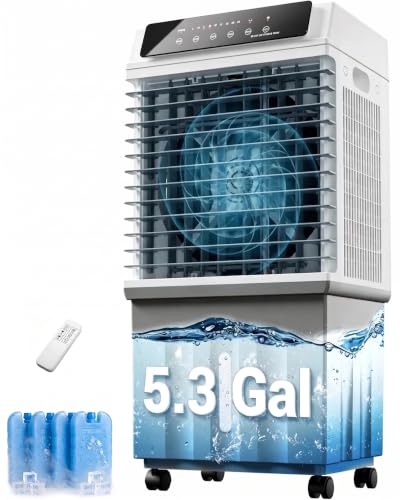 Image of Swamp Cooler,1800 CFM Evaporative Cooler with 5.3 Gal Water Tank,4 Ice Boxes,12H Timer,3 Speeds,4 Modes,120Oscillation,3-IN-1 Windowless Ac,Air Cooler for Indoor,Room,Bedroom,Kitchen,Office