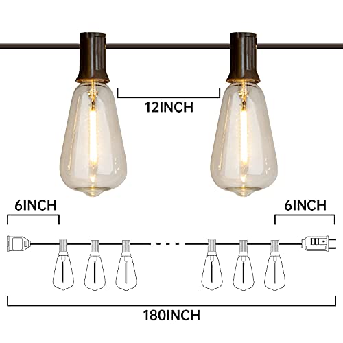 Vanthylit Outdoor String Light 15Ft Patio String Lights With Led Filament Bulb Waterproof Lights Retro Vintage Edison Bulbs For Backyard Patio Bistro Party Garden Connectable #TOP2