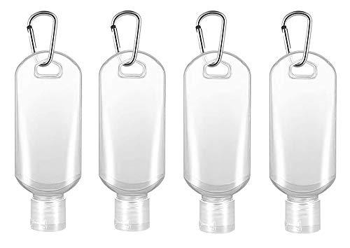 Preisvergleich Produktbild 4 x 50 ml Schlüsselanhänger-Flaschen, leere Kunststoffflasche, auslaufsicher, nachfüllbar, mit Karabiner für Reisen, Geschäftsreisen, Sport, Outdoor-Aktivitäten usw.