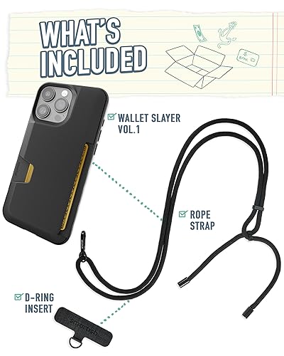 Image of Smartish iPhone 15 Pro Max Wallet Case with Crossbody Lanyard Strap - Wallet Slayer Vol. 1 - [Slim + Protective] Credit Card Holder with Universal Detachable Shoulder Neck Strap - Black Tie Affair