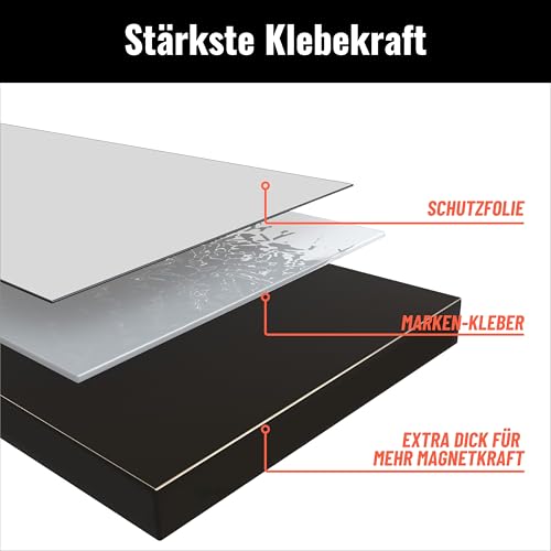 REORDA® Magnetband selbstklebend stark - Magnetstreifen selbstklebend mit extra starkem Marken-Kleber - Magnetklebeband mit optimierter Magnetkraft - Magnet Klebeband
