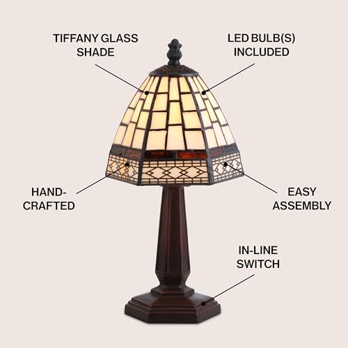 JONATHAN Y 12" Brown Tiffany-Style Table Lamp for Bedroom Nightstand Decor, Ivory Cream Stained Glass Shade, Small Vintage Handcrafted LED Traditional Bedside Lamp JYL8016A by JONATHAN Y - Image 2