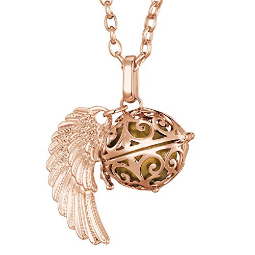 Collier ange gardien or rose et pendentif aile d'ange avec zircons