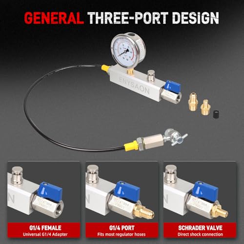 Image of Nitrogen Shock Fill Kit with 700Psi Nitrogen Gauge and G1 /4 & Schrader Valve Nitrogen Regulator Shock Fill No Loss Chuck Tool for ATV, ATC, UTV, Off-Road Bike, Dirt Bike