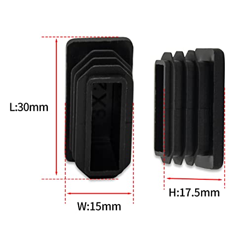 Image of Flyshop 8 Pack Black Chair Glide Inserts Plastic Plugs Rectangle Pipe Tubing End Caps 15 x 30 mm, 5 /8 inch x 1-3 /16 inch