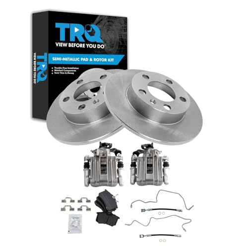 Image of TRQ Rear Brake Pad and Rotor Set Semi Metallic Calipers Compatible with 2007-2010 Volkswagen Beetle 1999 Golf