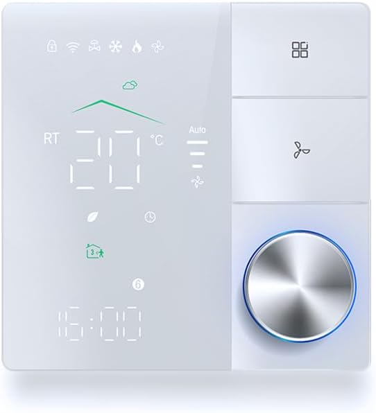TWASL Smart WiFi Knob Thermostat - 2 Pipes Air Conditioning Temperature Controller, Remote and Voice Control AC Control - White (24 Volts AC)