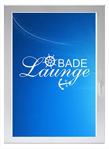 INDIGOS UG Film de protection pour fenêtre de salle de bain avec inscription en allemand « Bade Lounge Anker » Blanc 116 x 57 cm
