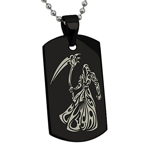 Stainless Steel Harbinger Grim Reaper Dog Tag Pendant Necklace