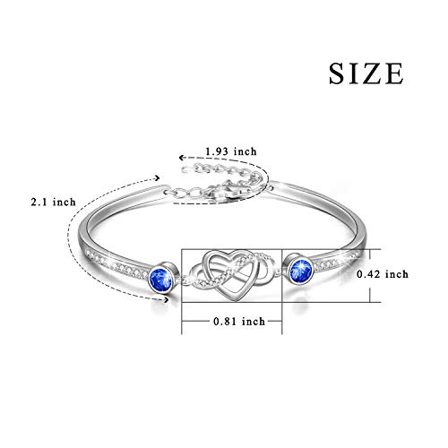 Image of AOBOCO 925 Sterling Silver Infinity Endless Love Heart Birthstone Bangle Bracelet - I Love You Forever Series Adjustable 6-8 in Bracelet with Crystals from Austria Romantic Birthday Jewelry Gift for Women Wife Girlfriend