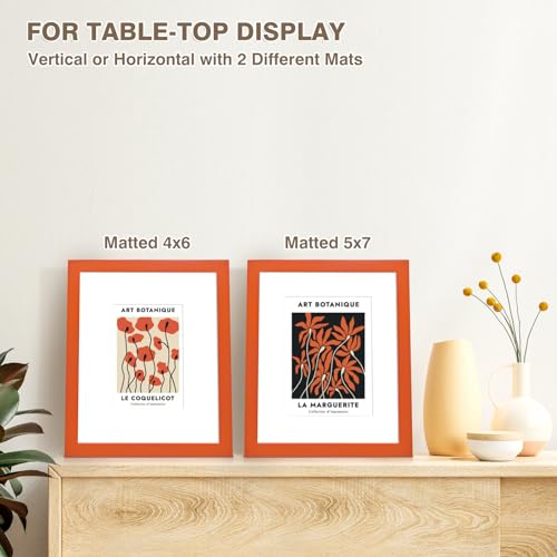 KINLINK 8x10 Picture Frame Orange, Solid Wood Frames with Acrylic Plexiglass for Pictures 4x6/5x7 with Mat or 8x10 without Mat, Tabletop and Wall Display Photo Frame, Set of 4 by KINLINK - Used condition - Image 4