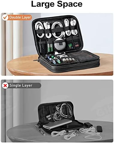 Electronics Accessories Organizer Travel Cable Organiser Bag Portable Travel Gadget Double Layer Carrying Case with Double Hooks for USB Cable Drive SD Card Charger Power Bank Headphone iPad Mini