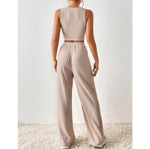 watersouprty Conjunto feminino de 2 peças de malha canelada para o verão, agasalho, sem mangas, crop