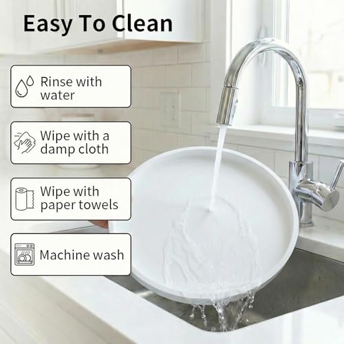 Dekorative Silikontablett, rundes Tablett mit 27 cm Durchmesser, Kosmetiktablett, rutschfest, leicht zu reinigen und bruchsicher, geeignet für Schlafzimmer, Wohnzimmer, Badezimmer (Weiß)