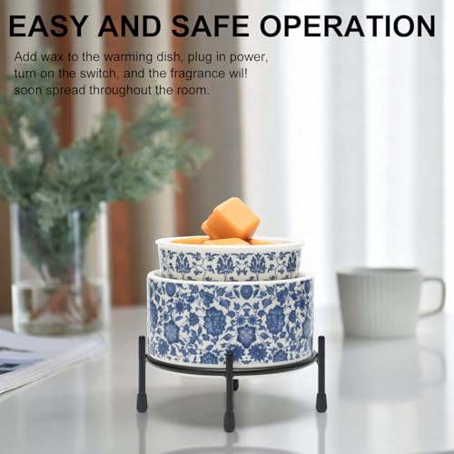 NAFANG Blue & White Porcelain Pattern Wax Melt Warmer,Ceramic 3-in-1 Electric Candle Wax Warmer for Scented Wax Melter Oil Burner for Home Office Bedroom Gift & Decor (with KD Iron Shelf) - Thumbnail 7