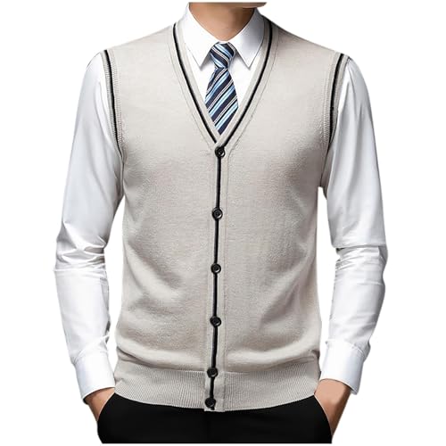Muscularfit Sweater Vest for Men Button Up Cable Knit Sweater Vest Causal Fashion V Neck Button Down Sleeveless Cardigan Vest Vest Sweater Beige L