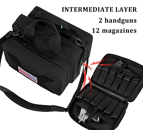 Tro&Hom Equipment Specialist Series Tactical Range Bag For 2 Pistol And 12 Magazines,Gun Case Bag Firearm Shooting Case With Lockable Zipper For Shooting Range Outdoor Hunting #TOP3