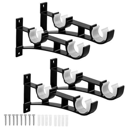 APMGONT 4 Pièces Supports de Tringle à Rideaux Doubles en Métal Tringles à Rideaux Supports Double Montage Murale Porte-Tringle en Métal pour 25mm-28mm Tringles