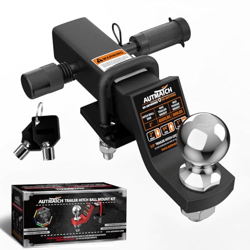 AUTMATCH Trailer Hitch Ball Mount with 2 Inch Hitch Ball - Fits 2" Receiver with Hitch Tightener, 8000Lbs Capacity Ball Hitch, 2-Inch Drop with 5/8" Hitch Lock Pin, Frosted Black