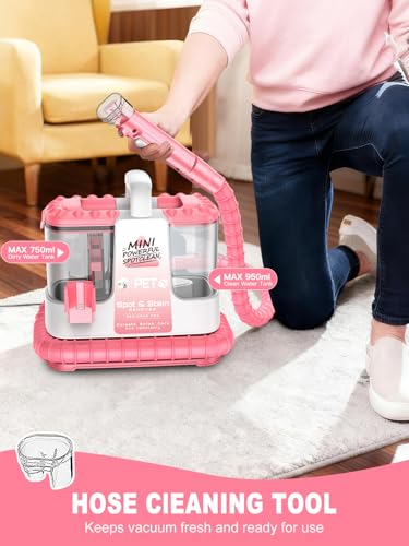 Carpet Cleaner Machine, 20Kpa Powerful Suction with 5 Cleaning Tools, Cleaning Solution, Car/Auto Detailer, Lightweight Compact Design for Rug, Carpet, Car Seats, Pets, Stairs, Couches,Pink