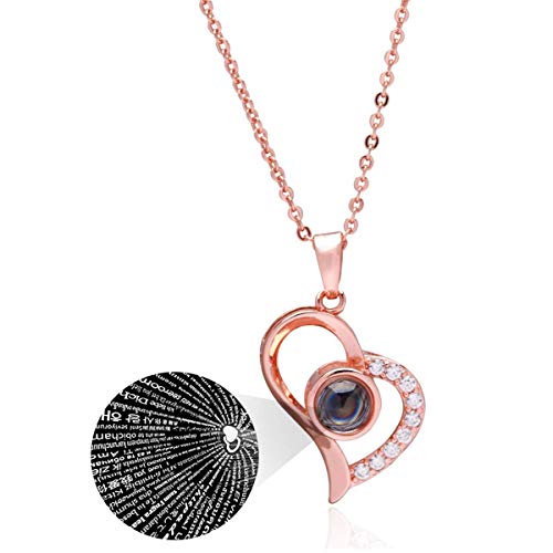 Ckysee I Love You Necklace 100 Languages Love Heart Pendant Necklaces for Women Projection Love Memory Necklace Best Gift for Her