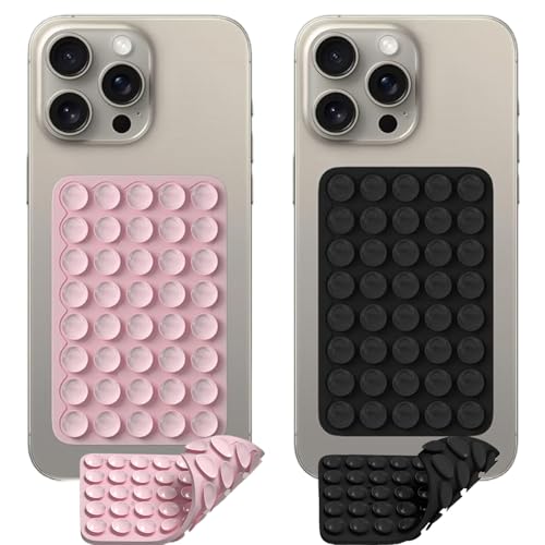 2-Pack Doppelseitiger Saugnapf-Handy-Griff und Halterung – Handsfreie Nutzung, wiederverwendbar und Starkes Halten für Selfies, Videogespräche und mehr (PINK+Black01)