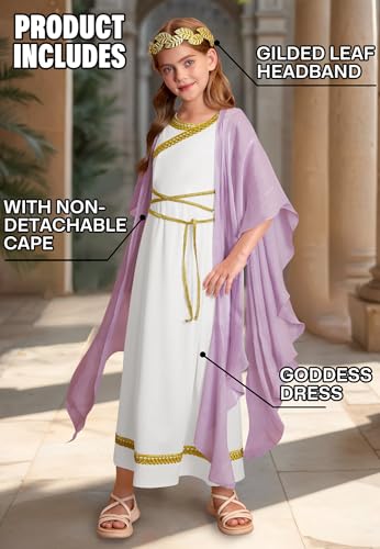 BesserBay Girls Greek 2PCS Halloween Toga Elegant Goddes Dress with Gold Leaf Headband 4-12 Years3