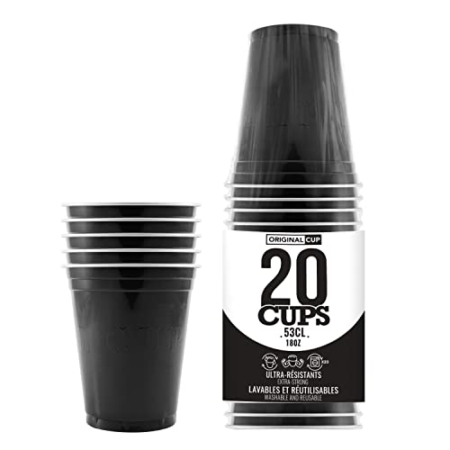 Pack de x20 Original Black Cups Officiels | Gobelets Américains 53cl Noirs | Beer Pong | Qualité Premium | Gobelets en Plastique Réutilisables | Lavables Main et Lave-Vaisselle | OriginalCup®