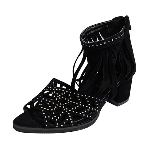Sandales cowboy en strass femme talon bloc respirantes et élégantes