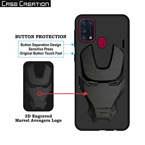 Image of COVERLY Official 3D Smooth Feel Avengers Logo Mask Soft Rugged Grip Silicone Iron Man Engraved Cartoon Movie Engraved Silicone Rubber Matte Back Cover for Vivo Y30 (2020) -HD Black Avenger