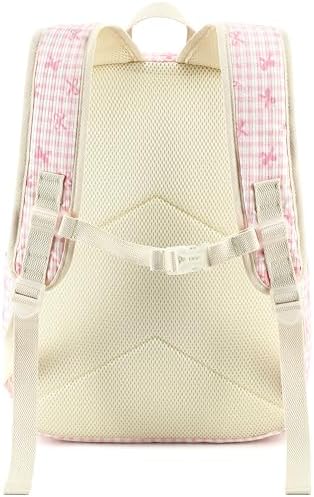 LEDAOU 만 5-10세 여아용 학교 백팩, 40.6cm(16인치) 핑크 체크 무늬 아동용 책가방, 가슴 스트랩, 패딩 스트랩, 초등학교 중학교용 전면 및 측면 포켓 — 사진 6