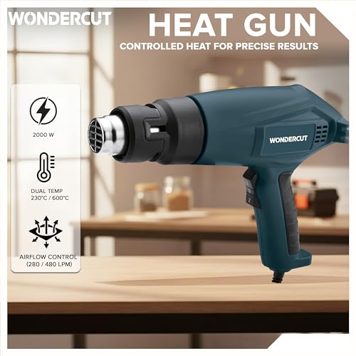 Image of WONDERCUT 2000W, WC-HG-2000-B Heavy Duty Heat Gun | Dual Temperature 230C /600C | Hot Air Blower for Paint Removal, Shrink Wrapping, Plastic Bending & DIY Applications