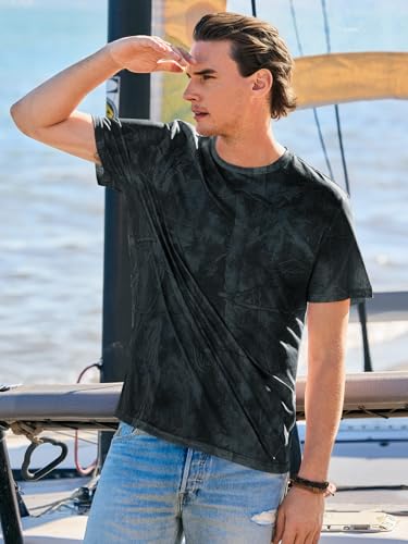 Runcati Mens Short Sleeve Crew Neck T-Shirt Tie Dye Casual Graphic Shirt Hipster Stretchy Tee Tops Black - Image 4