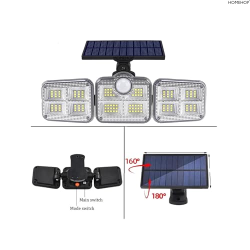 Image of Homehop Acrylonitrile Butadiene Styrene Solar Wall Lights Outdoor Home Waterproof Compound Wall Motion Sensor Garden Lamp for Driveway, Patio, Porch and Courtyard (Cool White /122 COB LED,No Remote)