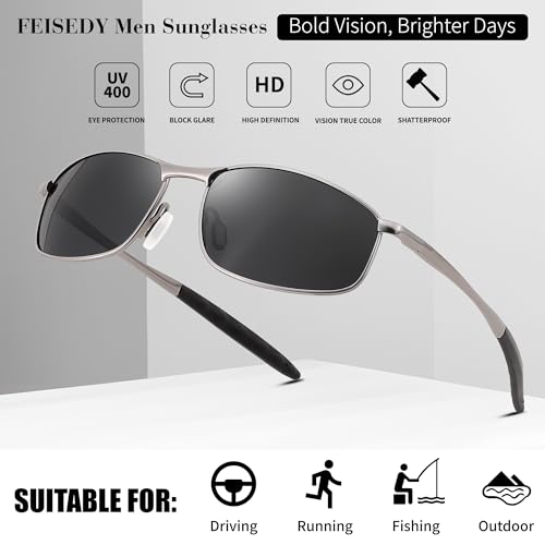 Image of FEISEDY Rectangle Polarized Square Sunglasses for Men Women B2444 | Photochromic, Night Vision, Automatically darken in sunlight, 100% UV400, Driving, Fishing, Climate Pledge Friendly