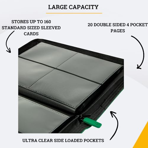 Card Guardian - 4 Pocket Premium Binder With Zipper And Side Loading Pockets For 160 Cards Trading Card Games Tcg (Green) Perfect Card Binder Yugioh Cards Mtg Binder Sports Card Binder #TOP2