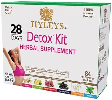 Hyleys Detox Tea for Cleanse โ 28 Day Detox Kit with 84 Tea Bags โ Garcinia Cambogia, Green Tea, Mint & Chamomile โ Supports Weight Loss, Digestion & Sleep