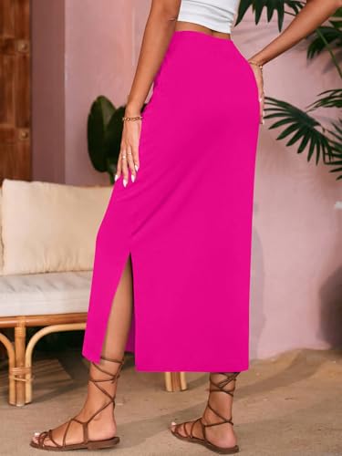 Image of Poetsky Maxi Skirt for Women Summer Side Slit Pencil Skirts Elastic High Waisted Long Skirt