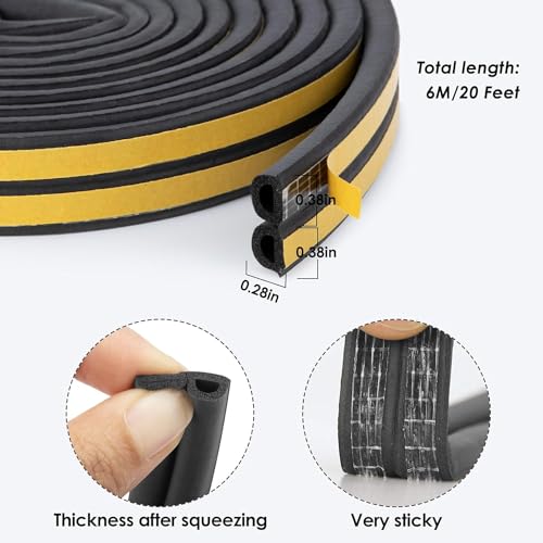 Image of Self-Adhesive D Shape Rubber Insulation, Weather Proof, dust Proof Sound Proof Insect Blocker Door and Windows Single Sided Tape (Black, 3 Meter)