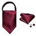 Barry.Wang Ascot for Men Wine Red Tie Set Cravat Stripe Silk Scarf Self Necktie Handkerchief Cufflinks Formal Wedding Party Banquet